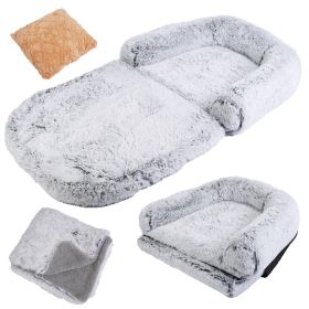 Large Foldable Human Size Dog Bed With Pillow Blanket Flurry Plush