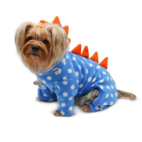 Polka Dots DINO Fleece Hooded Bodysuit/Pajamas (Color: Blue, size: XL)